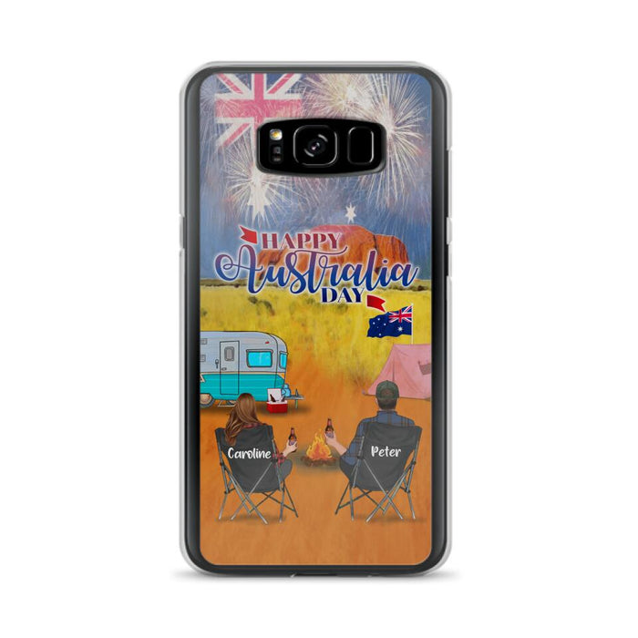 Personalized Camping Happy Australia Day Phone Case - Couple/Parents With Up to 2 Kids And 2 Pets - Gift Idea For Camping Lover - Case For iPhone And Samsung