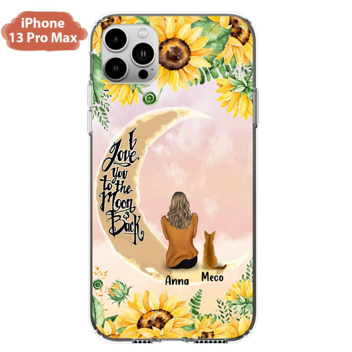Personalized Cat Sun Flower Phone Case - Up to 6 Cats - Gift Idea For Cat Lover - I Love You To The Moon And Back - Case For iPhone And Samsung