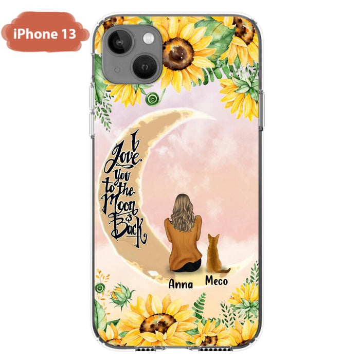 Personalized Cat Sun Flower Phone Case - Up to 6 Cats - Gift Idea For Cat Lover - I Love You To The Moon And Back - Case For iPhone And Samsung
