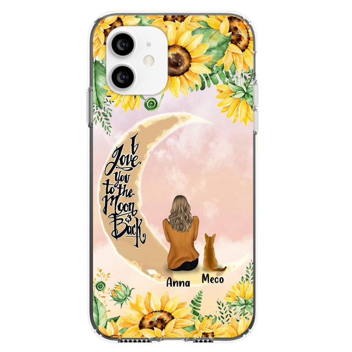 Personalized Cat Sun Flower Phone Case - Up to 6 Cats - Gift Idea For Cat Lover - I Love You To The Moon And Back - Case For iPhone And Samsung