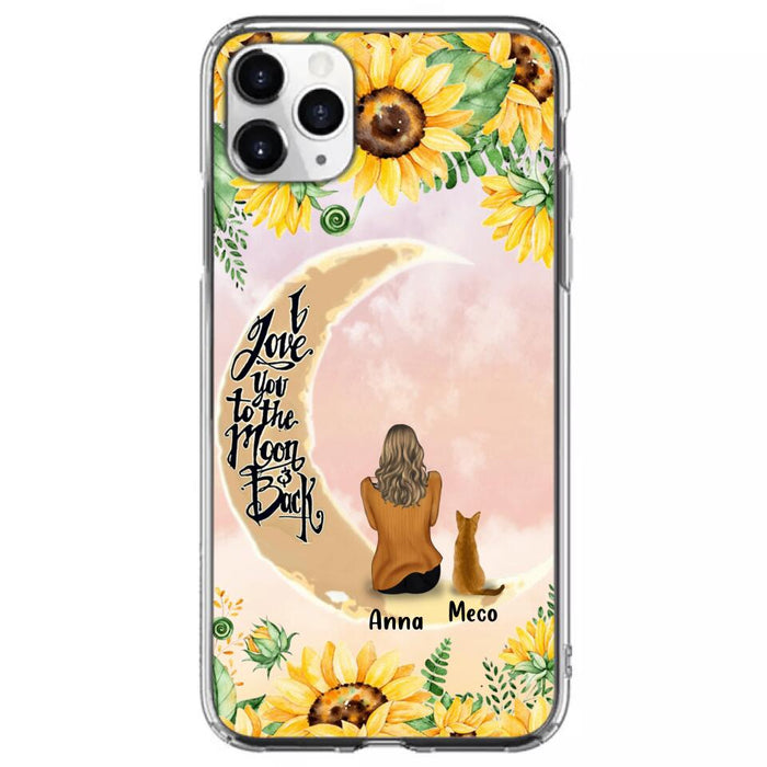 Personalized Cat Sun Flower Phone Case - Up to 6 Cats - Gift Idea For Cat Lover - I Love You To The Moon And Back - Case For iPhone And Samsung