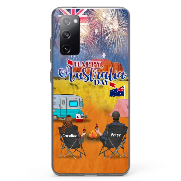 Personalized Camping Happy Australia Day Phone Case - Couple/Parents With Up to 2 Kids And 2 Pets - Gift Idea For Camping Lover - Case For iPhone And Samsung