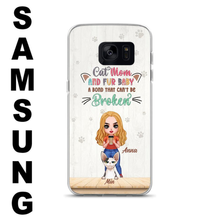 Personalized Cat Mom Chibi Phone Case - Gift Idea For Mother's Day/Cat Lovers With Up to 6 Cats - Cat Mom And Fur Baby A Bond That Can't Be Broken - Case For iPhone And Samsung