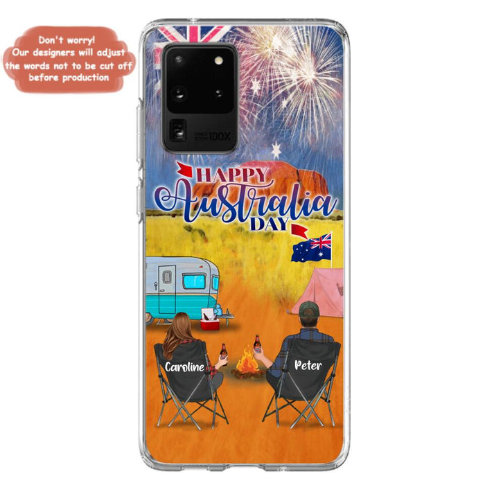 Personalized Camping Happy Australia Day Phone Case - Couple/Parents With Up to 2 Kids And 2 Pets - Gift Idea For Camping Lover - Case For iPhone And Samsung