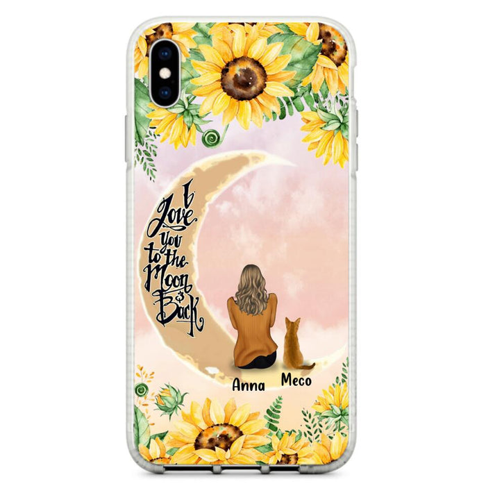Personalized Cat Sun Flower Phone Case - Up to 6 Cats - Gift Idea For Cat Lover - I Love You To The Moon And Back - Case For iPhone And Samsung