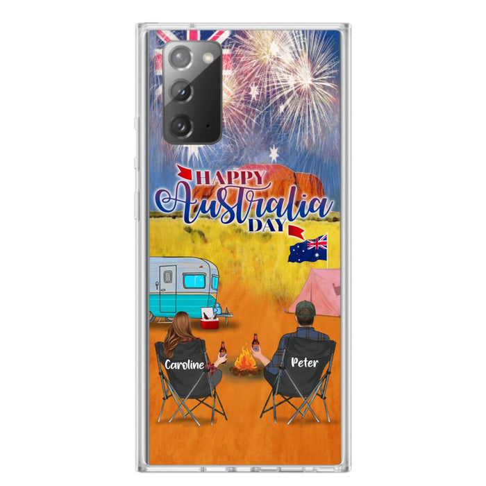 Personalized Camping Happy Australia Day Phone Case - Couple/Parents With Up to 2 Kids And 2 Pets - Gift Idea For Camping Lover - Case For iPhone And Samsung