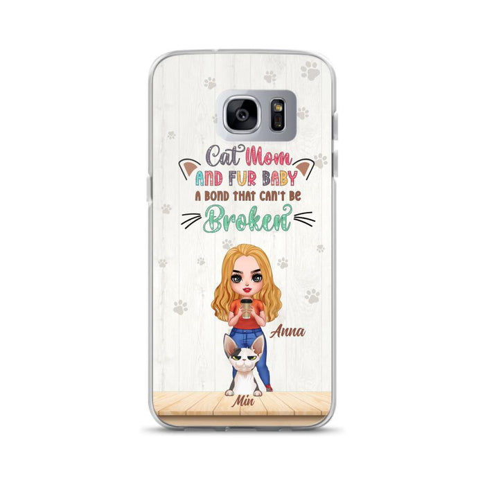 Personalized Cat Mom Chibi Phone Case - Gift Idea For Mother's Day/Cat Lovers With Up to 6 Cats - Cat Mom And Fur Baby A Bond That Can't Be Broken - Case For iPhone And Samsung