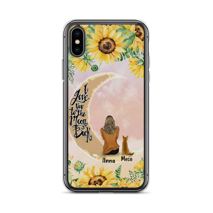 Personalized Cat Sun Flower Phone Case - Up to 6 Cats - Gift Idea For Cat Lover - I Love You To The Moon And Back - Case For iPhone And Samsung