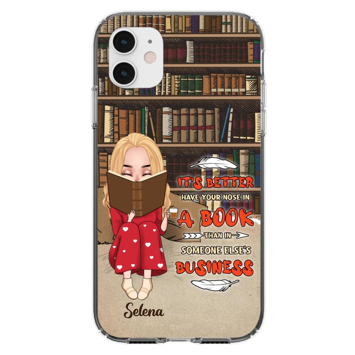 Custom Personalized Reading Chibi Girl Phone Case - Gift Idea For Reading Lover - It's Better To Have Your Nose In A Book - Case For iPhone And Samsung