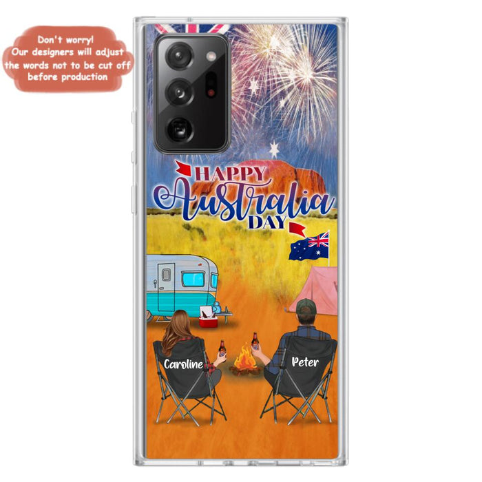 Personalized Camping Happy Australia Day Phone Case - Couple/Parents With Up to 2 Kids And 2 Pets - Gift Idea For Camping Lover - Case For iPhone And Samsung