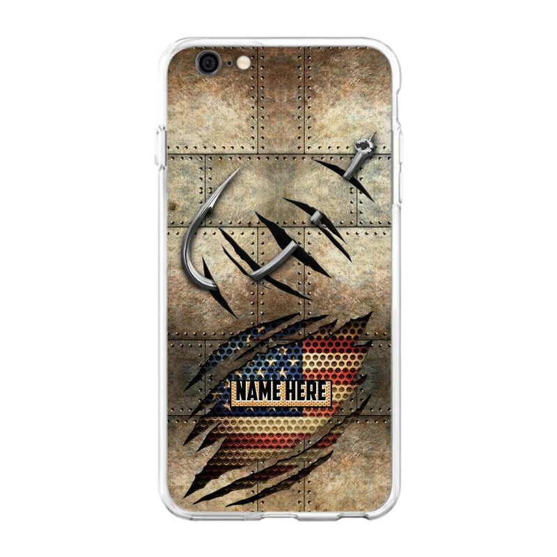 Custom Personalized Fishing America Flag Phone Case - Gift Idea For Fishing Lover - Case For iPhone And Samsung