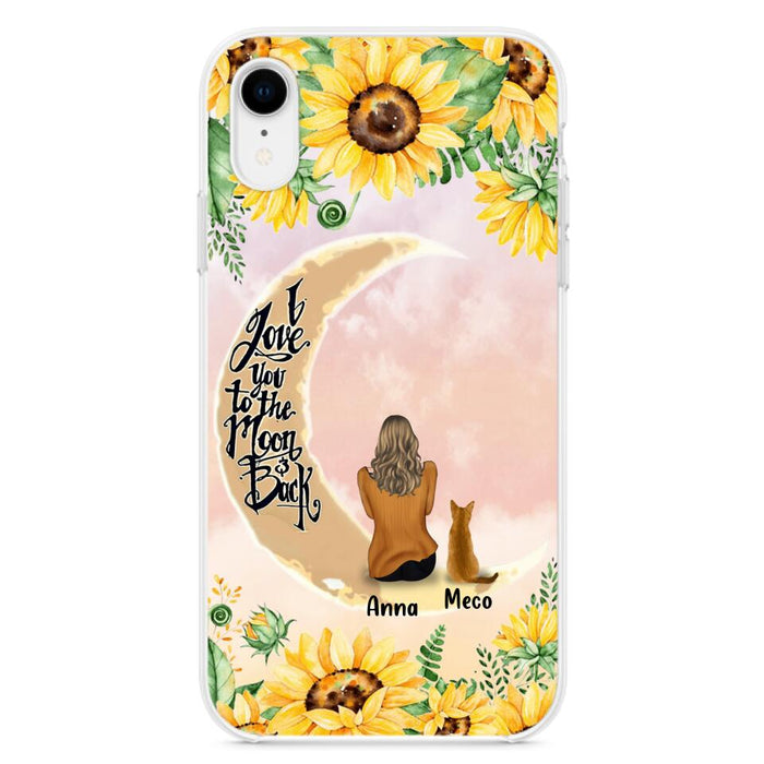 Personalized Cat Sun Flower Phone Case - Up to 6 Cats - Gift Idea For Cat Lover - I Love You To The Moon And Back - Case For iPhone And Samsung