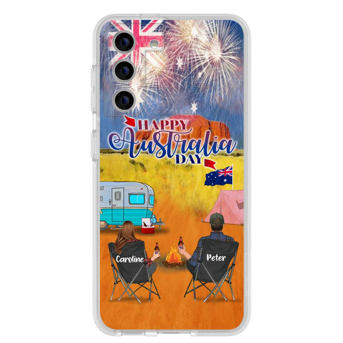 Personalized Camping Happy Australia Day Phone Case - Couple/Parents With Up to 2 Kids And 2 Pets - Gift Idea For Camping Lover - Case For iPhone And Samsung