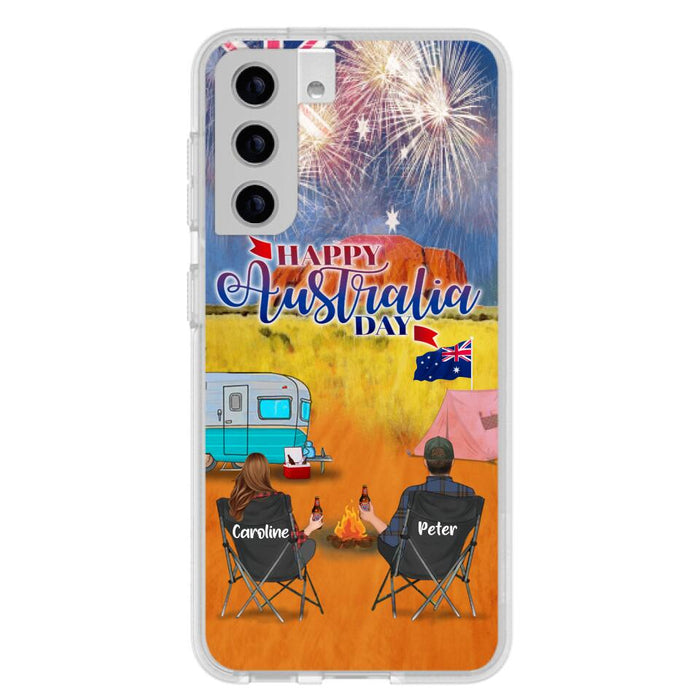 Personalized Camping Happy Australia Day Phone Case - Couple/Parents With Up to 2 Kids And 2 Pets - Gift Idea For Camping Lover - Case For iPhone And Samsung