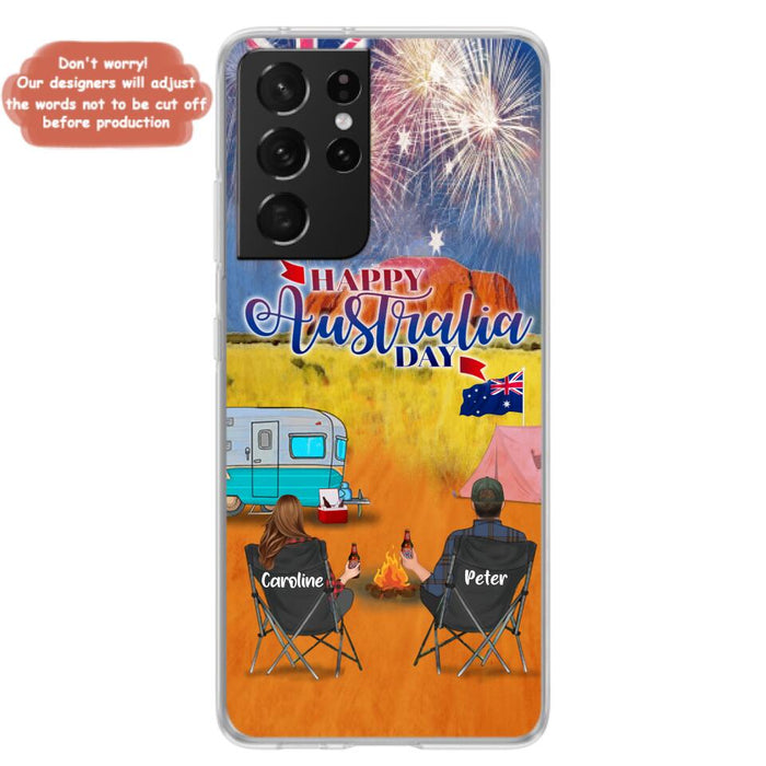Personalized Camping Happy Australia Day Phone Case - Couple/Parents With Up to 2 Kids And 2 Pets - Gift Idea For Camping Lover - Case For iPhone And Samsung