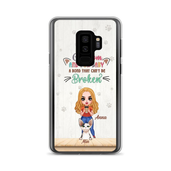 Personalized Cat Mom Chibi Phone Case - Gift Idea For Mother's Day/Cat Lovers With Up to 6 Cats - Cat Mom And Fur Baby A Bond That Can't Be Broken - Case For iPhone And Samsung