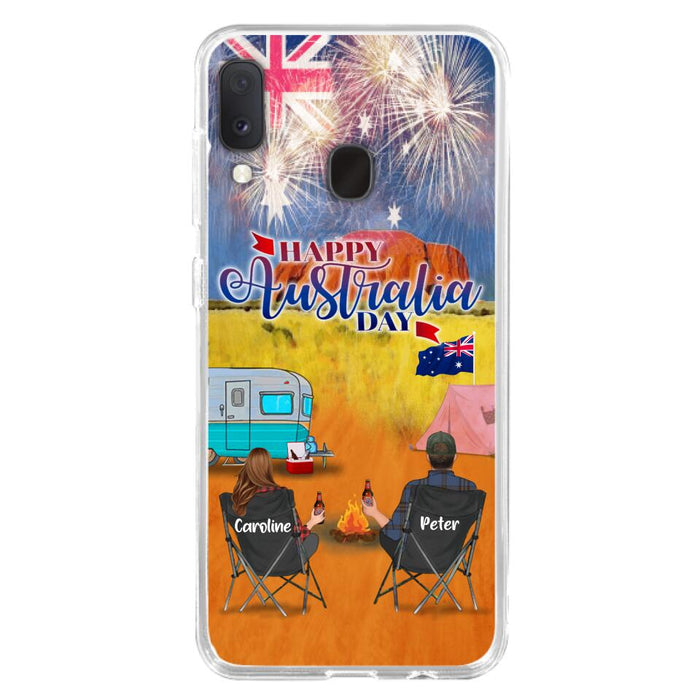 Personalized Camping Happy Australia Day Phone Case - Couple/Parents With Up to 2 Kids And 2 Pets - Gift Idea For Camping Lover - Case For iPhone And Samsung