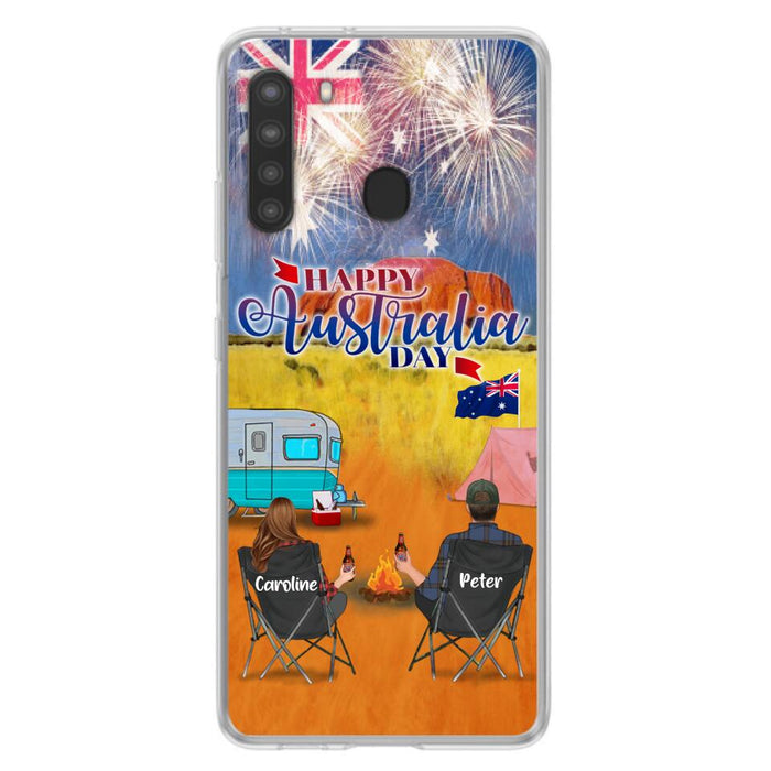 Personalized Camping Happy Australia Day Phone Case - Couple/Parents With Up to 2 Kids And 2 Pets - Gift Idea For Camping Lover - Case For iPhone And Samsung