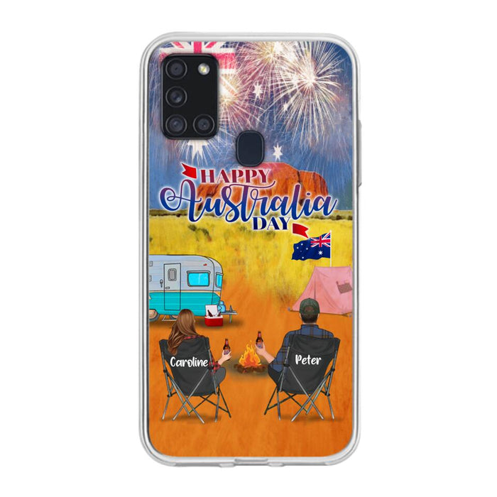 Personalized Camping Happy Australia Day Phone Case - Couple/Parents With Up to 2 Kids And 2 Pets - Gift Idea For Camping Lover - Case For iPhone And Samsung