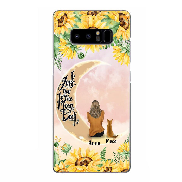 Personalized Cat Sun Flower Phone Case - Up to 6 Cats - Gift Idea For Cat Lover - I Love You To The Moon And Back - Case For iPhone And Samsung