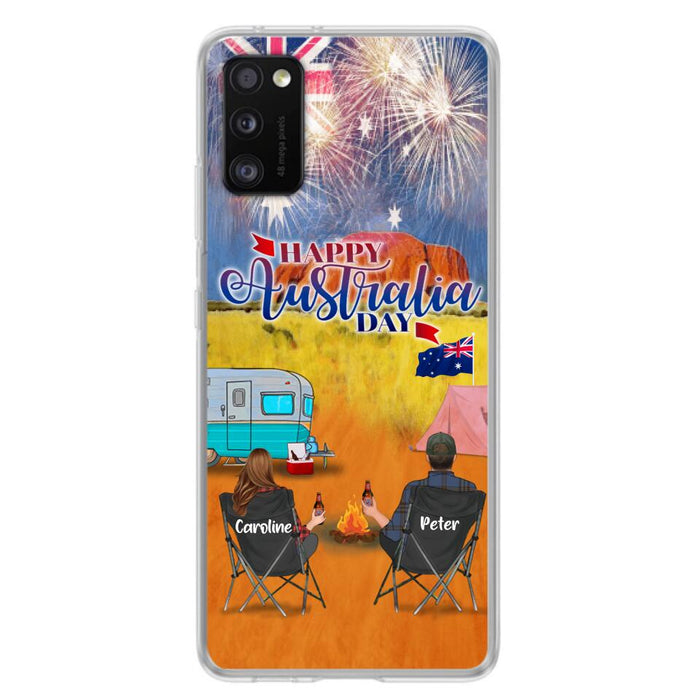 Personalized Camping Happy Australia Day Phone Case - Couple/Parents With Up to 2 Kids And 2 Pets - Gift Idea For Camping Lover - Case For iPhone And Samsung