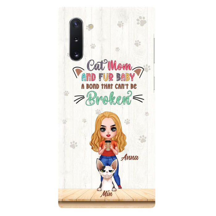 Personalized Cat Mom Chibi Phone Case - Gift Idea For Mother's Day/Cat Lovers With Up to 6 Cats - Cat Mom And Fur Baby A Bond That Can't Be Broken - Case For iPhone And Samsung