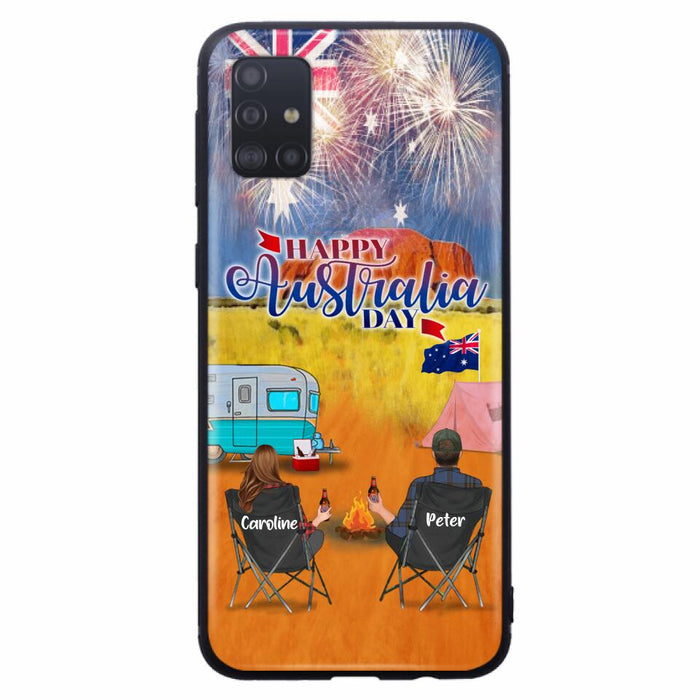 Personalized Camping Happy Australia Day Phone Case - Couple/Parents With Up to 2 Kids And 2 Pets - Gift Idea For Camping Lover - Case For iPhone And Samsung