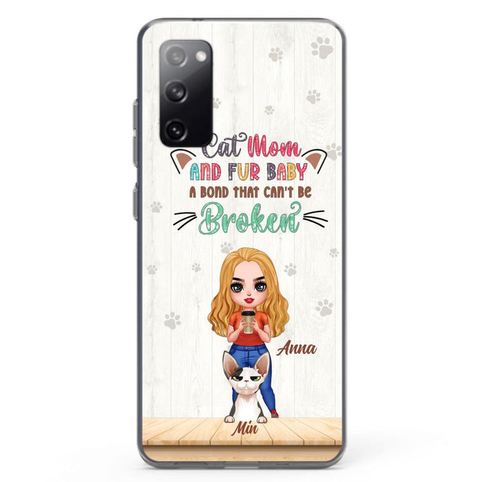 Personalized Cat Mom Chibi Phone Case - Gift Idea For Mother's Day/Cat Lovers With Up to 6 Cats - Cat Mom And Fur Baby A Bond That Can't Be Broken - Case For iPhone And Samsung
