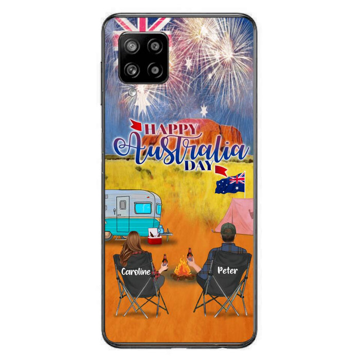 Personalized Camping Happy Australia Day Phone Case - Couple/Parents With Up to 2 Kids And 2 Pets - Gift Idea For Camping Lover - Case For iPhone And Samsung
