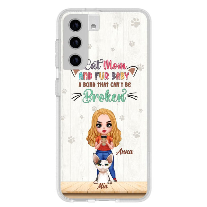 Personalized Cat Mom Chibi Phone Case - Gift Idea For Mother's Day/Cat Lovers With Up to 6 Cats - Cat Mom And Fur Baby A Bond That Can't Be Broken - Case For iPhone And Samsung