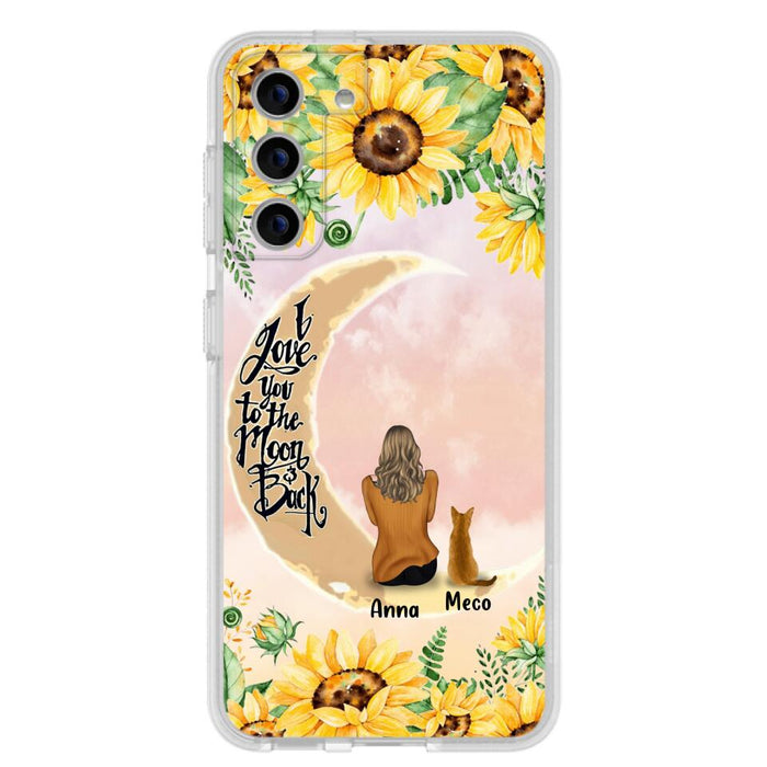 Personalized Cat Sun Flower Phone Case - Up to 6 Cats - Gift Idea For Cat Lover - I Love You To The Moon And Back - Case For iPhone And Samsung