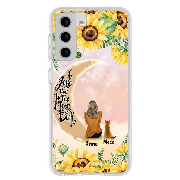 Personalized Cat Sun Flower Phone Case - Up to 6 Cats - Gift Idea For Cat Lover - I Love You To The Moon And Back - Case For iPhone And Samsung