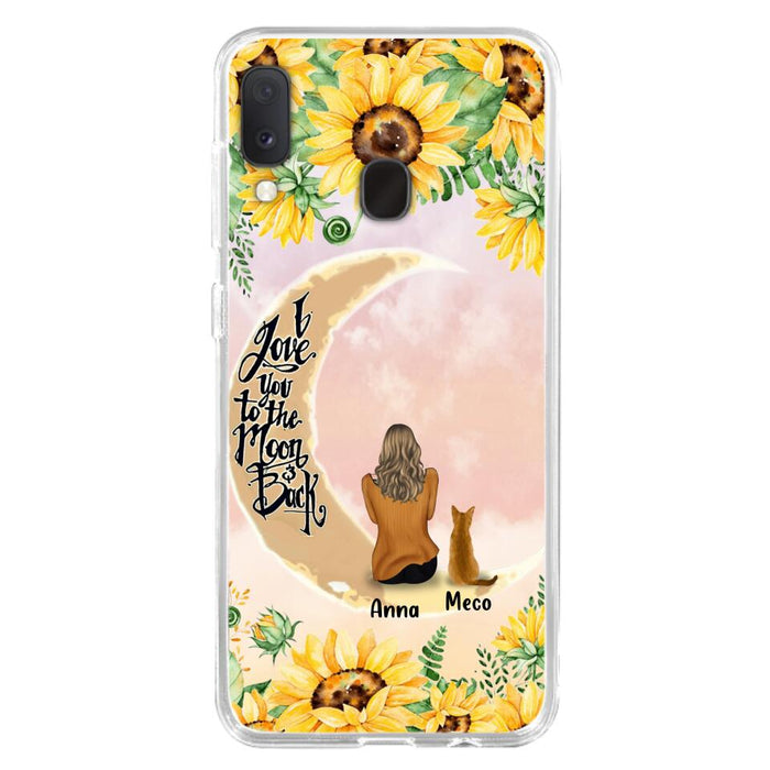 Personalized Cat Sun Flower Phone Case - Up to 6 Cats - Gift Idea For Cat Lover - I Love You To The Moon And Back - Case For iPhone And Samsung