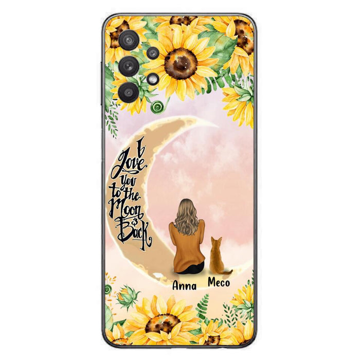 Personalized Cat Sun Flower Phone Case - Up to 6 Cats - Gift Idea For Cat Lover - I Love You To The Moon And Back - Case For iPhone And Samsung