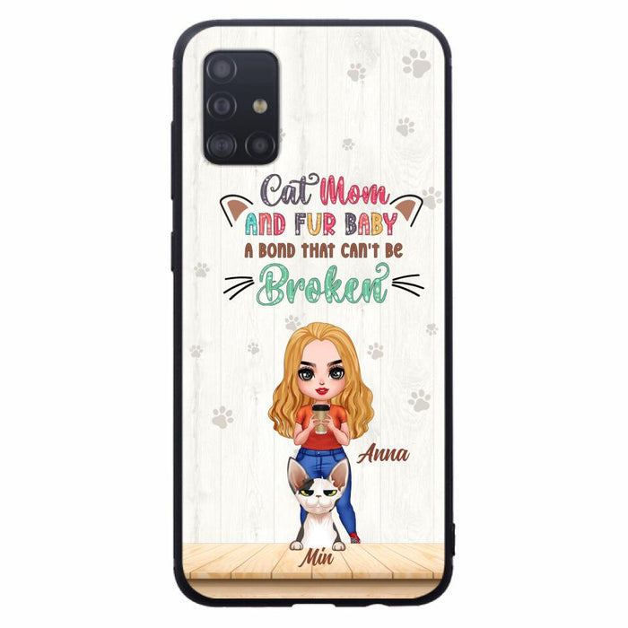 Personalized Cat Mom Chibi Phone Case - Gift Idea For Mother's Day/Cat Lovers With Up to 6 Cats - Cat Mom And Fur Baby A Bond That Can't Be Broken - Case For iPhone And Samsung