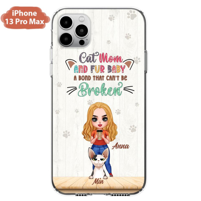 Personalized Cat Mom Chibi Phone Case - Gift Idea For Mother's Day/Cat Lovers With Up to 6 Cats - Cat Mom And Fur Baby A Bond That Can't Be Broken - Case For iPhone And Samsung
