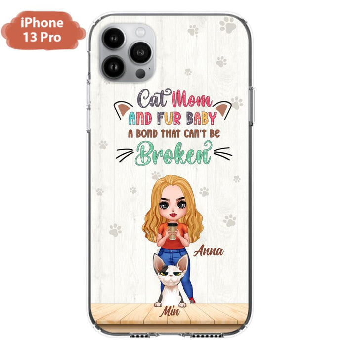 Personalized Cat Mom Chibi Phone Case - Gift Idea For Mother's Day/Cat Lovers With Up to 6 Cats - Cat Mom And Fur Baby A Bond That Can't Be Broken - Case For iPhone And Samsung