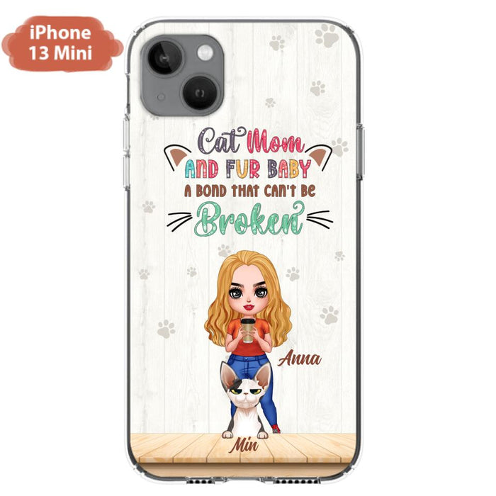 Personalized Cat Mom Chibi Phone Case - Gift Idea For Mother's Day/Cat Lovers With Up to 6 Cats - Cat Mom And Fur Baby A Bond That Can't Be Broken - Case For iPhone And Samsung