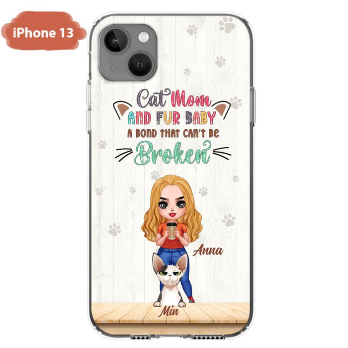 Personalized Cat Mom Chibi Phone Case - Gift Idea For Mother's Day/Cat Lovers With Up to 6 Cats - Cat Mom And Fur Baby A Bond That Can't Be Broken - Case For iPhone And Samsung