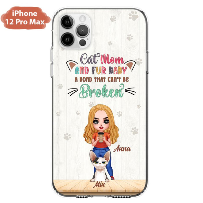 Personalized Cat Mom Chibi Phone Case - Gift Idea For Mother's Day/Cat Lovers With Up to 6 Cats - Cat Mom And Fur Baby A Bond That Can't Be Broken - Case For iPhone And Samsung