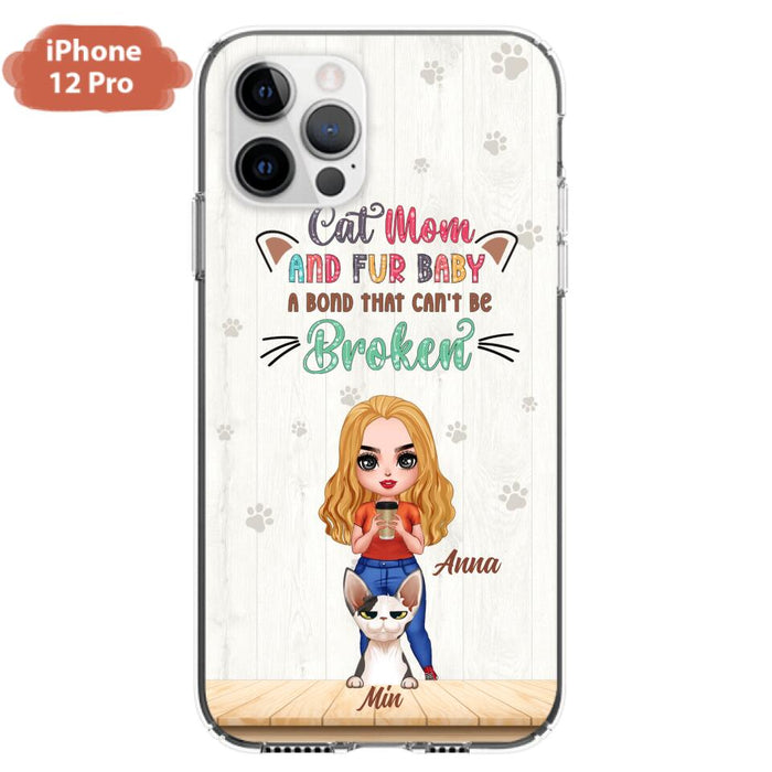 Personalized Cat Mom Chibi Phone Case - Gift Idea For Mother's Day/Cat Lovers With Up to 6 Cats - Cat Mom And Fur Baby A Bond That Can't Be Broken - Case For iPhone And Samsung