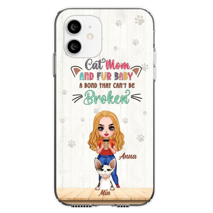 Personalized Cat Mom Chibi Phone Case - Gift Idea For Mother's Day/Cat Lovers With Up to 6 Cats - Cat Mom And Fur Baby A Bond That Can't Be Broken - Case For iPhone And Samsung