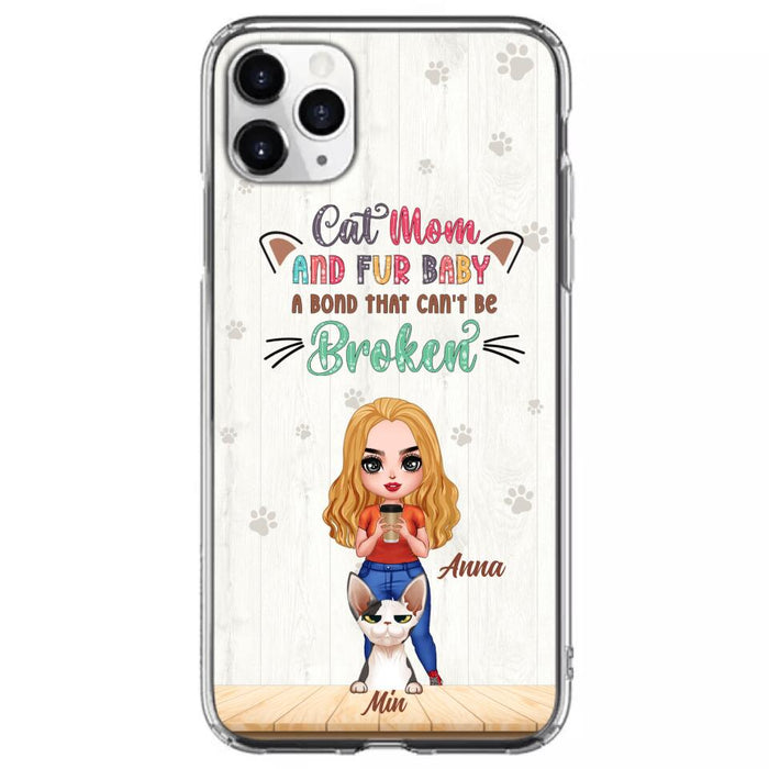 Personalized Cat Mom Chibi Phone Case - Gift Idea For Mother's Day/Cat Lovers With Up to 6 Cats - Cat Mom And Fur Baby A Bond That Can't Be Broken - Case For iPhone And Samsung