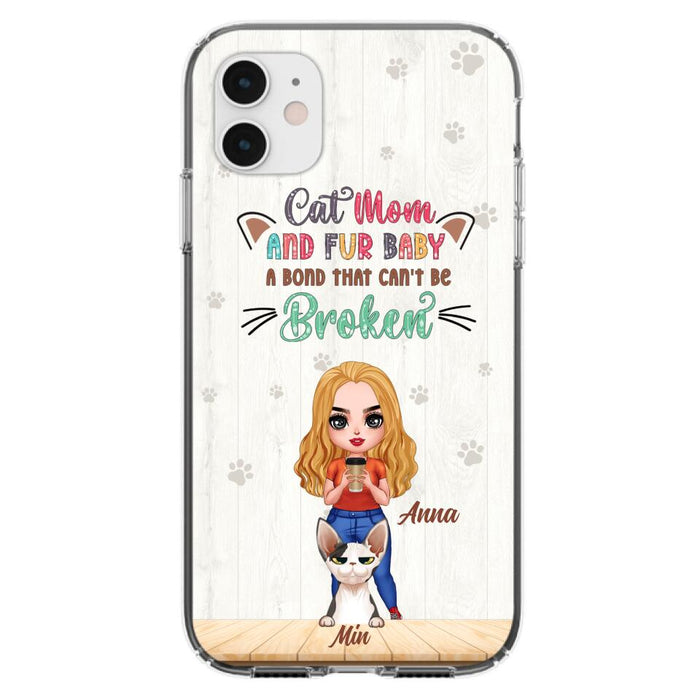 Personalized Cat Mom Chibi Phone Case - Gift Idea For Mother's Day/Cat Lovers With Up to 6 Cats - Cat Mom And Fur Baby A Bond That Can't Be Broken - Case For iPhone And Samsung