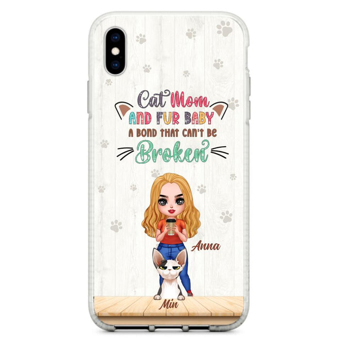 Personalized Cat Mom Chibi Phone Case - Gift Idea For Mother's Day/Cat Lovers With Up to 6 Cats - Cat Mom And Fur Baby A Bond That Can't Be Broken - Case For iPhone And Samsung