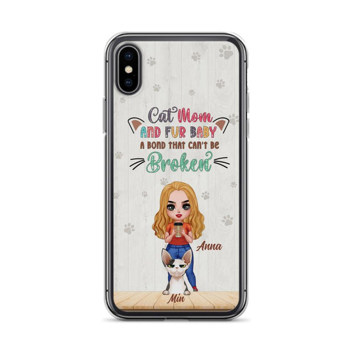 Personalized Cat Mom Chibi Phone Case - Gift Idea For Mother's Day/Cat Lovers With Up to 6 Cats - Cat Mom And Fur Baby A Bond That Can't Be Broken - Case For iPhone And Samsung