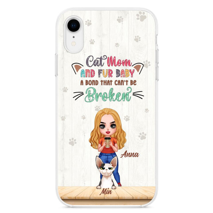 Personalized Cat Mom Chibi Phone Case - Gift Idea For Mother's Day/Cat Lovers With Up to 6 Cats - Cat Mom And Fur Baby A Bond That Can't Be Broken - Case For iPhone And Samsung