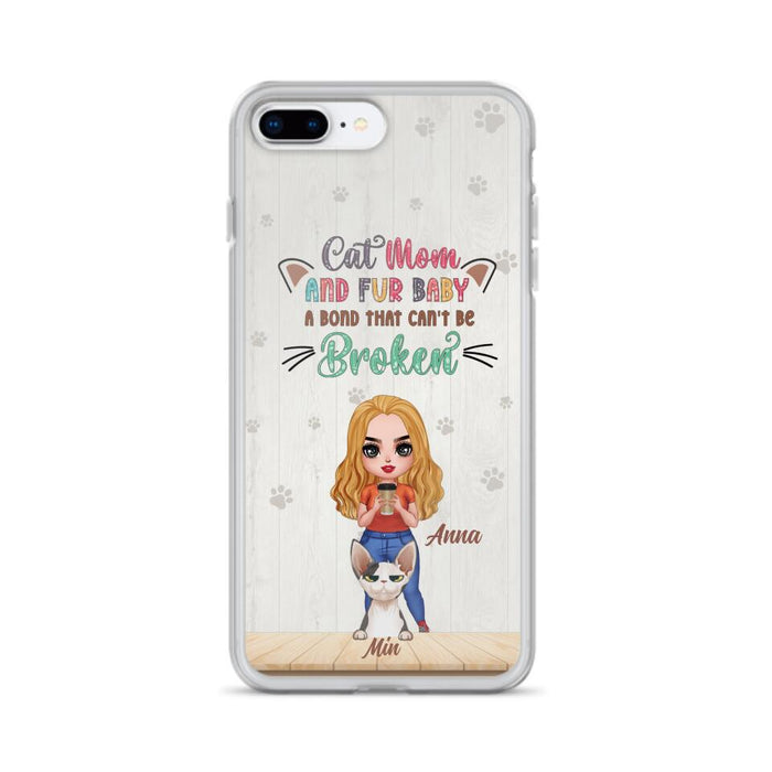 Personalized Cat Mom Chibi Phone Case - Gift Idea For Mother's Day/Cat Lovers With Up to 6 Cats - Cat Mom And Fur Baby A Bond That Can't Be Broken - Case For iPhone And Samsung
