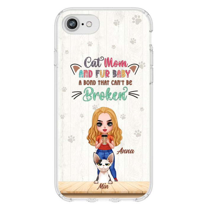 Personalized Cat Mom Chibi Phone Case - Gift Idea For Mother's Day/Cat Lovers With Up to 6 Cats - Cat Mom And Fur Baby A Bond That Can't Be Broken - Case For iPhone And Samsung