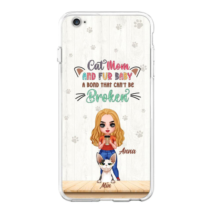 Personalized Cat Mom Chibi Phone Case - Gift Idea For Mother's Day/Cat Lovers With Up to 6 Cats - Cat Mom And Fur Baby A Bond That Can't Be Broken - Case For iPhone And Samsung